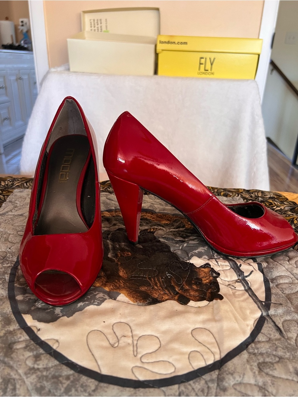 Moda Red Patent Peep-Toe Pumps